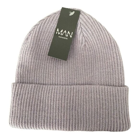 Boohoo Man Ribbed Classic Beanie Lilac One Size - Picture 1 of 3